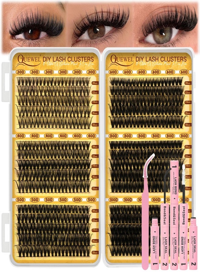 كويويل مجموعة رموش كيوويل 580 قطعة، تتضمن رموشاً بأطوال 30D+40D+50D+60D+80D+100D، ورموشاً فردية قابلة لإعادة الاستخدام بأطوال تتراوح بين 10 و18 مم، مناسبة للمبتدئين في تركيب الرموش الطبيعية. - Image 1